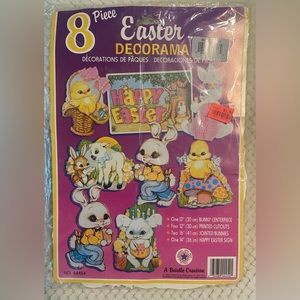 VTG Honeycomb Easter Decoration DIE CUT Bunny Chick Lamb 8 Pieces NEW ephemera